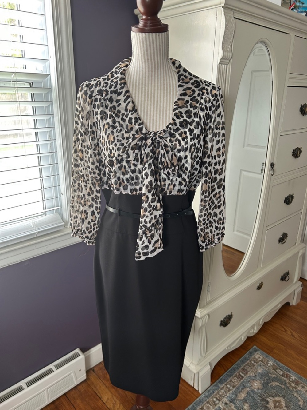 White House Black Market Leopard Print Top - Black, Tan & Cream